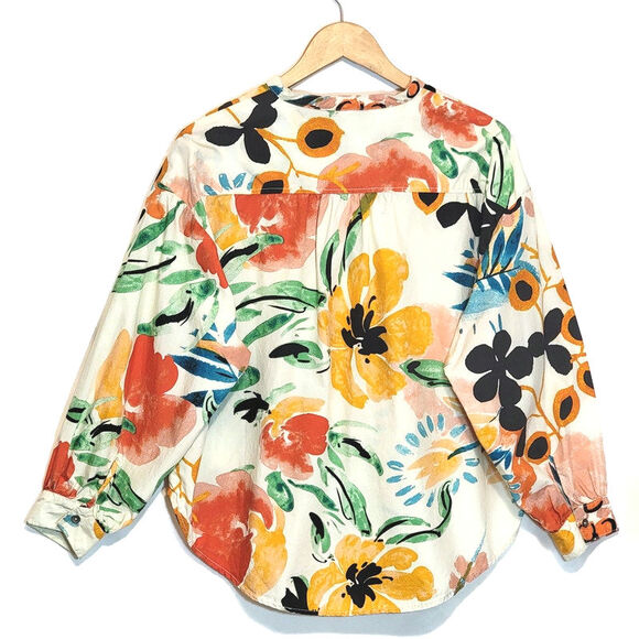 Anthropologie Floral Button Down Shirt Relaxed Fit Long Sleeve Tropical Boho S - Picture 9 of 16